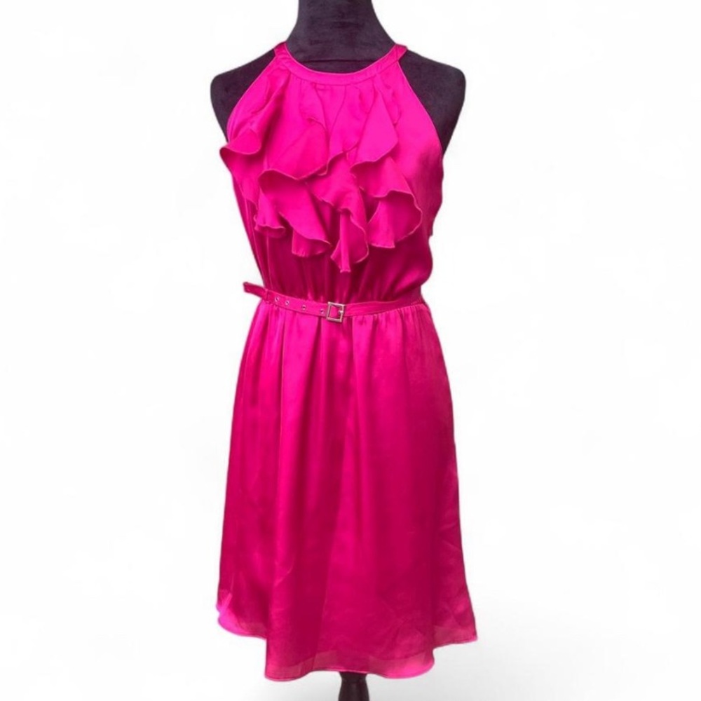 Y2K Retro Fuchsia Halter Dress with Ruffle Accent